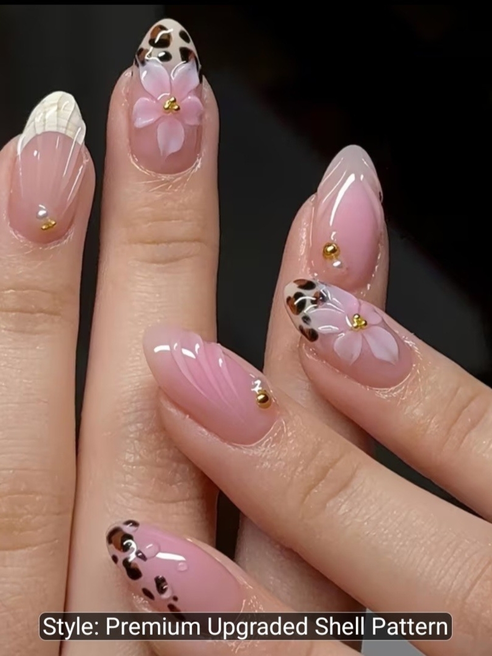 Pink Floral Leopard Accent Press-On Nails - Women Makeup